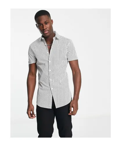 ASOS DESIGN Mens skinny stripe shirt in white/black