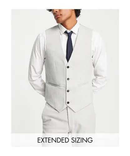 ASOS DESIGN Mens skinny wool mix suit waistcoat in basketweave texture ice grey