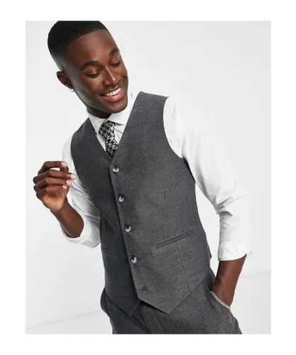 ASOS DESIGN Mens skinny wool mix suit waistcoat in charcoal twill-Grey