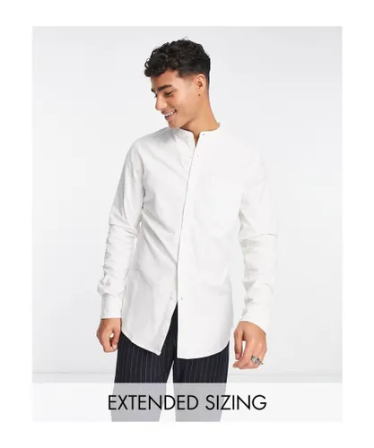ASOS DESIGN Mens slim fit oxford shirt with grandad collar in white