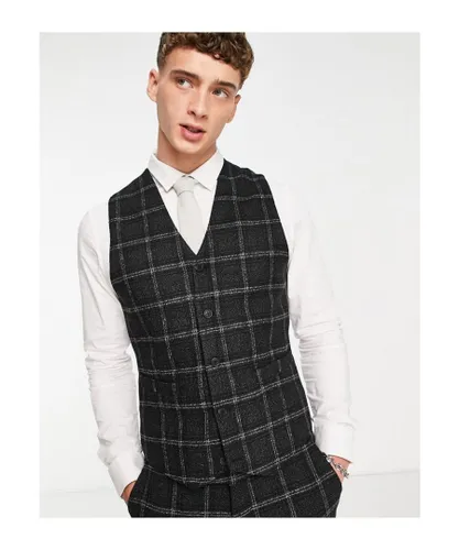 ASOS DESIGN Mens super skinny wool mix waistcoat in - black and charcoal windowpane check