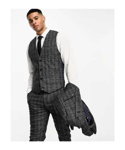 ASOS DESIGN Mens super skinny wool mix waistcoat in grey texture check