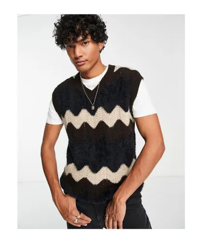 ASOS DESIGN Mens textured knitted tank with zig zag detail in black Acrylic/Polyamide