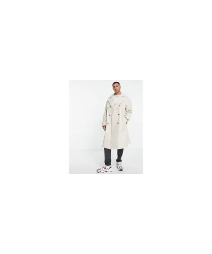 ASOS DESIGN Mens water resistant oversized trench coat in off white-Neutral - Natural Cotton