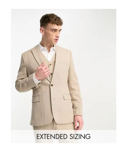 ASOS DESIGN Mens wedding skinny suit jacket in linen mix in mix in micro texture in brown