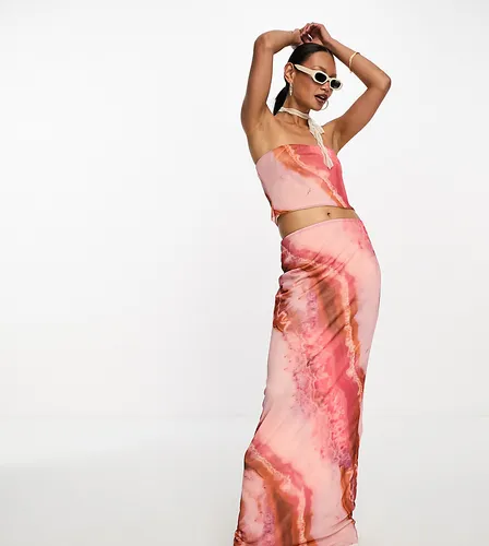 ASOS DESIGN mesh maxi skirt co-ord in abstract print-Pink