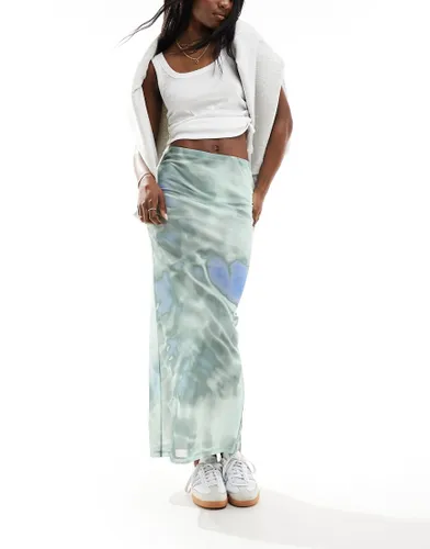 ASOS DESIGN mesh maxi skirt in blurred floral-Multi