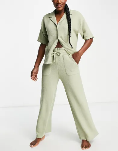 ASOS DESIGN mix & match crinkle jersey pyjama shirt in sage-Green