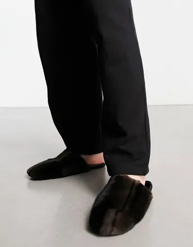 ASOS DESIGN mule slippers in dark brown faux fur