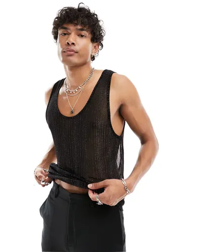 ASOS DESIGN neck vest in glitter mesh-Black