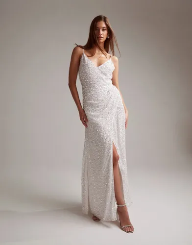 ASOS DESIGN Nia embellished drape side cami maxi wedding dress in-White