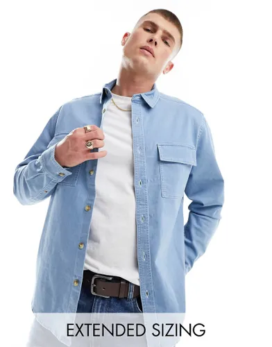 ASOS DESIGN overshirt with double pockets in light wash denim-Blue