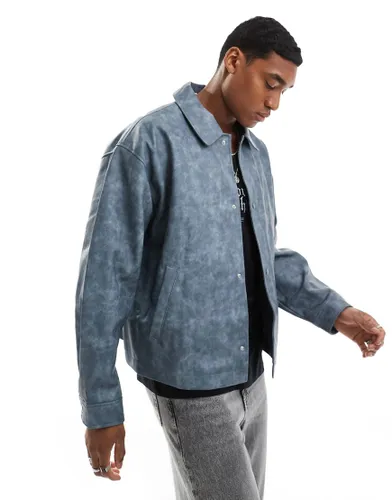 ASOS DESIGN oversized faux leather washed harington jacket in blue