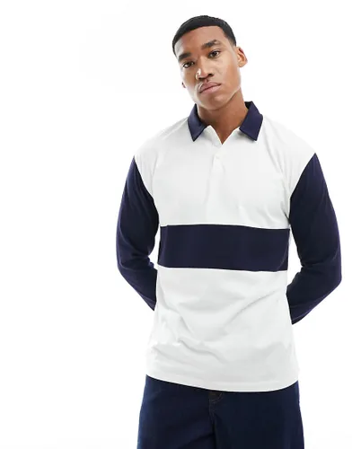 ASOS DESIGN oversized long sleeve rugby polo with white and blue cut & sew-Multi