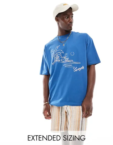 ASOS DESIGN oversized t-shirt in blue with Los Angeles scenic front print