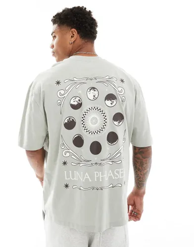 ASOS DESIGN oversized t-shirt in light grey with celestial back print