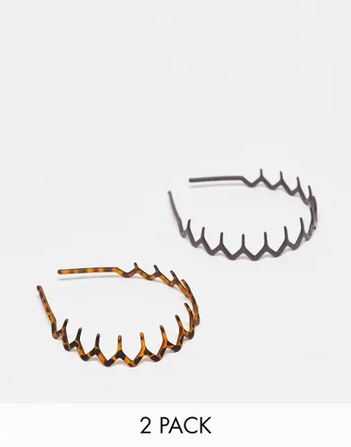 ASOS DESIGN pack of 2 hair comb headband in brown and tort-Multi