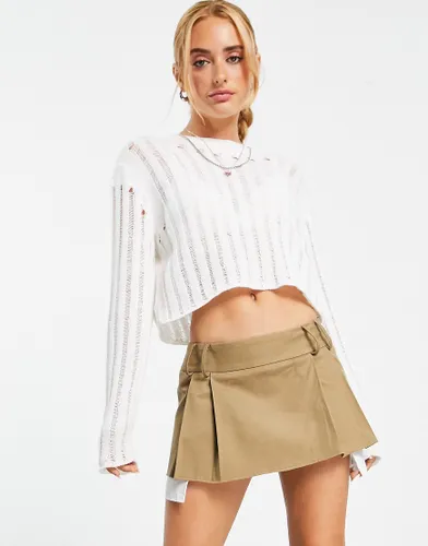 ASOS DESIGN pleated micro mini skirt in tan-Brown