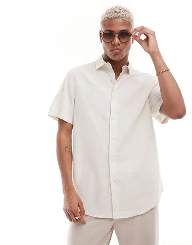 ASOS DESIGN regular smart linen mix shirt in ecru-Neutral