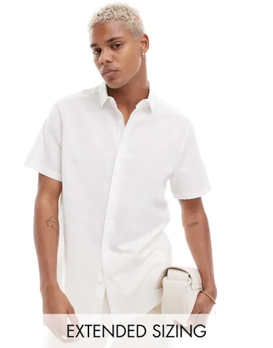 ASOS DESIGN regular smart linen mix shirt in white