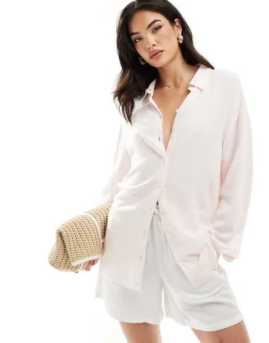 ASOS DESIGN relaxed linen blend shirt in light pink