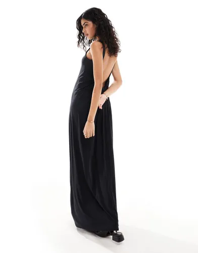 ASOS DESIGN ruched dropped back maxi dress in black