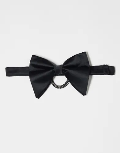 ASOS DESIGN satin bow tie with chain in black