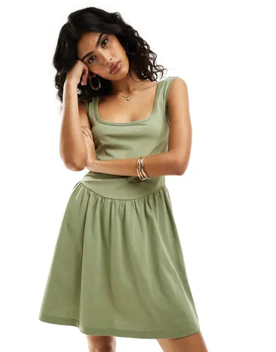 ASOS DESIGN scoop neck mini dress in khaki-Green