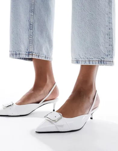 ASOS DESIGN Score buckle slingback kitten heeled shoes in white