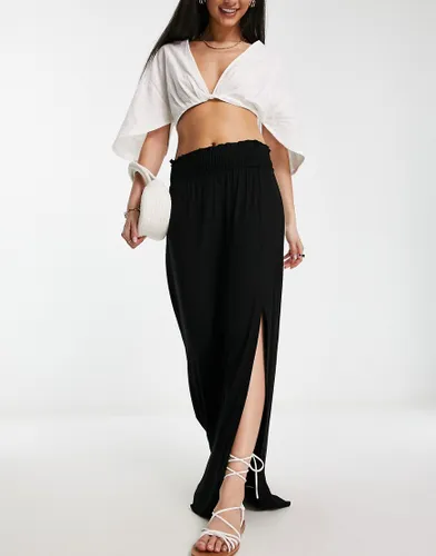 ASOS DESIGN shirred waist split maxi skirt in black