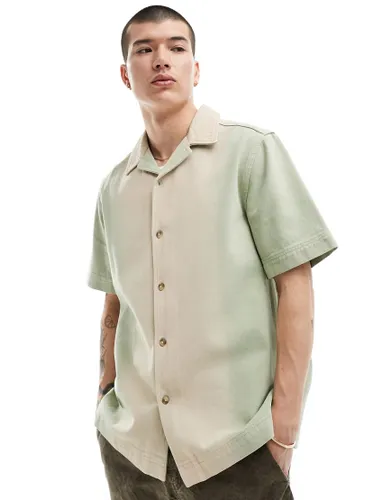 ASOS DESIGN short sleeve relaxed revere denim shirt in green ombre wash