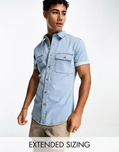 ASOS DESIGN skinny denim short sleeve shirt in light blue wash