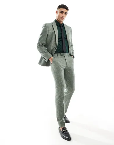 ASOS DESIGN slim fit wool mix suit trousers in bottle green tweed