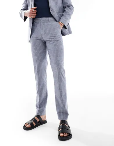 ASOS DESIGN slim linen mix suit trouser in navy pinstripe