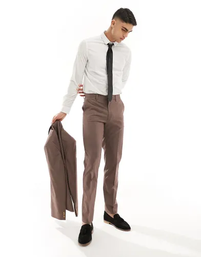 ASOS DESIGN slim suit trouser in brown-Neutral