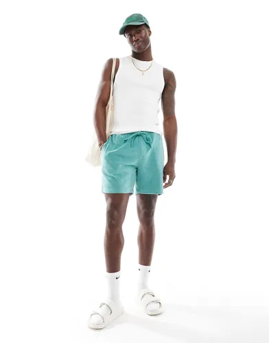 ASOS DESIGN slim towelling shorts in teal-Green