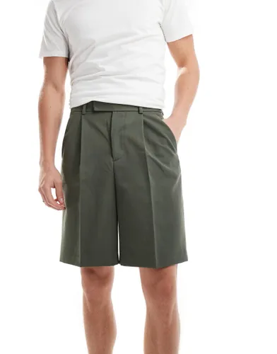 ASOS DESIGN smart longline wide leg shorts in green