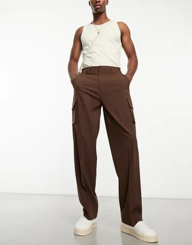 ASOS DESIGN smart wide leg cargo trousers in brown