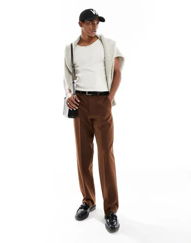 ASOS DESIGN smart wide leg trousers in dark brown