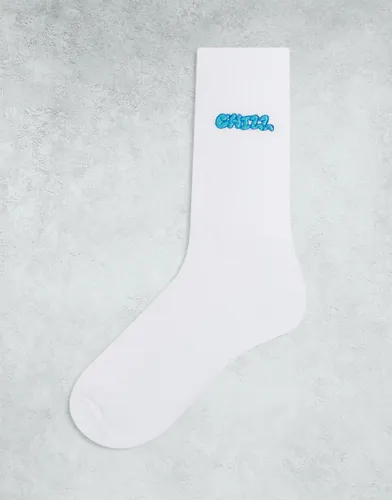 ASOS DESIGN sock with chill embroidery in white
