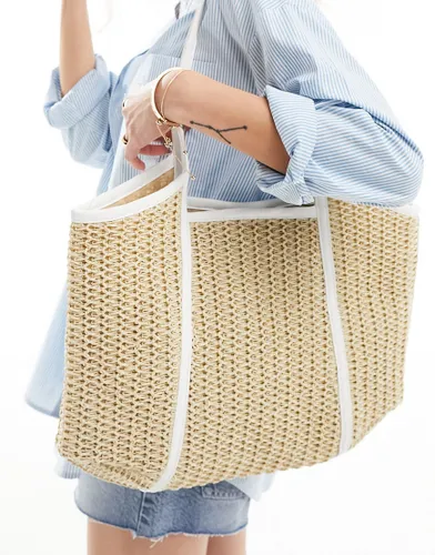 ASOS DESIGN straw tote bag with white trim