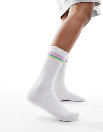 ASOS DESIGN stripe ankle socks in white