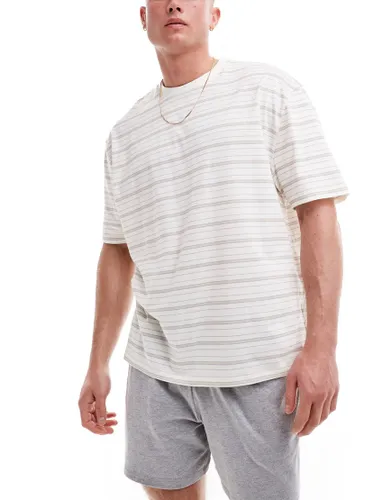 ASOS DESIGN stripe t-shirt and shorts pyjama set-Neutral