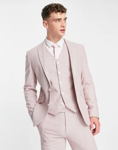 ASOS DESIGN super skinny wool mix suit jacket in pink puppytooth check