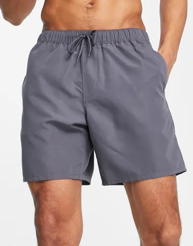 ASOS DESIGN swim shorts in mid length in charcoal-Grey