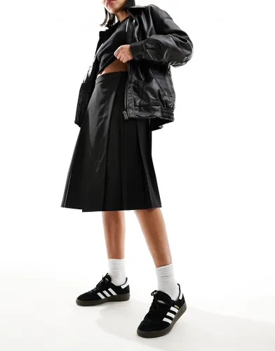 ASOS DESIGN tailored pleated midi skirt in black