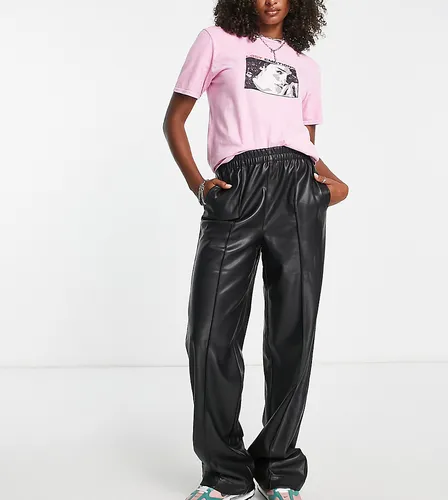 ASOS DESIGN Tall faux leather oversized wide leg trousers in black