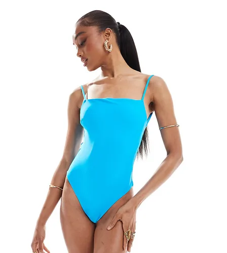 ASOS DESIGN Tall square neck swimsuit in bright blue