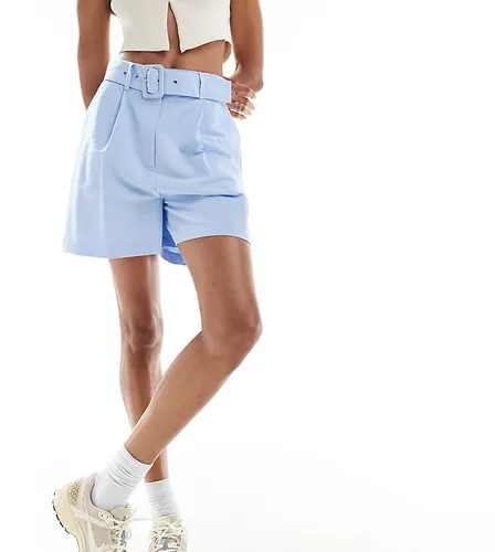 ASOS DESIGN Tall tailored belted short with linen in light blue