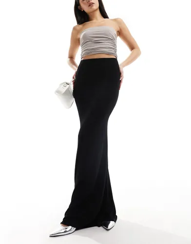 ASOS DESIGN textured slinky fishtail maxi skirt in black